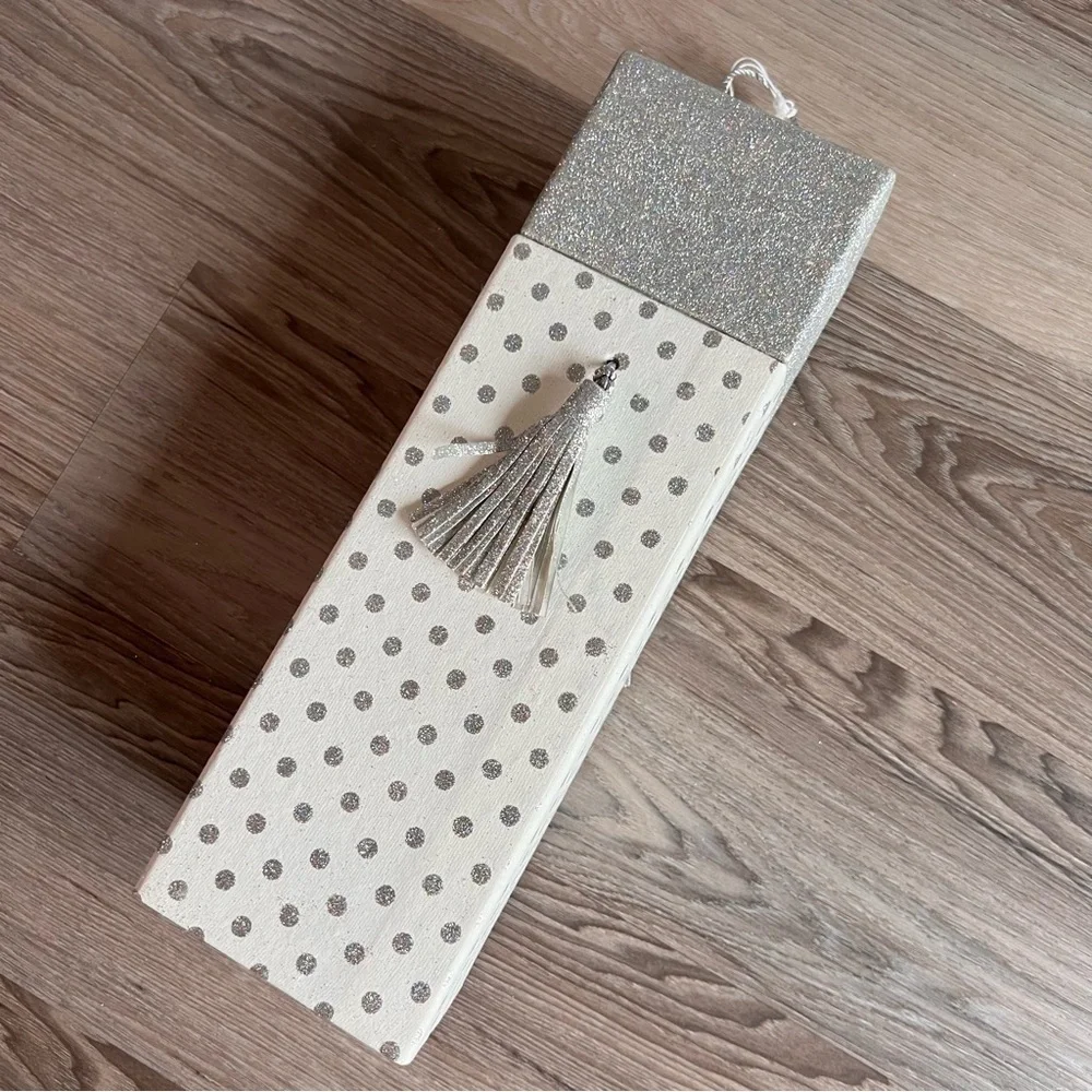 Pier 1 Silver Polka Dot Wine Gift Box with Tassels